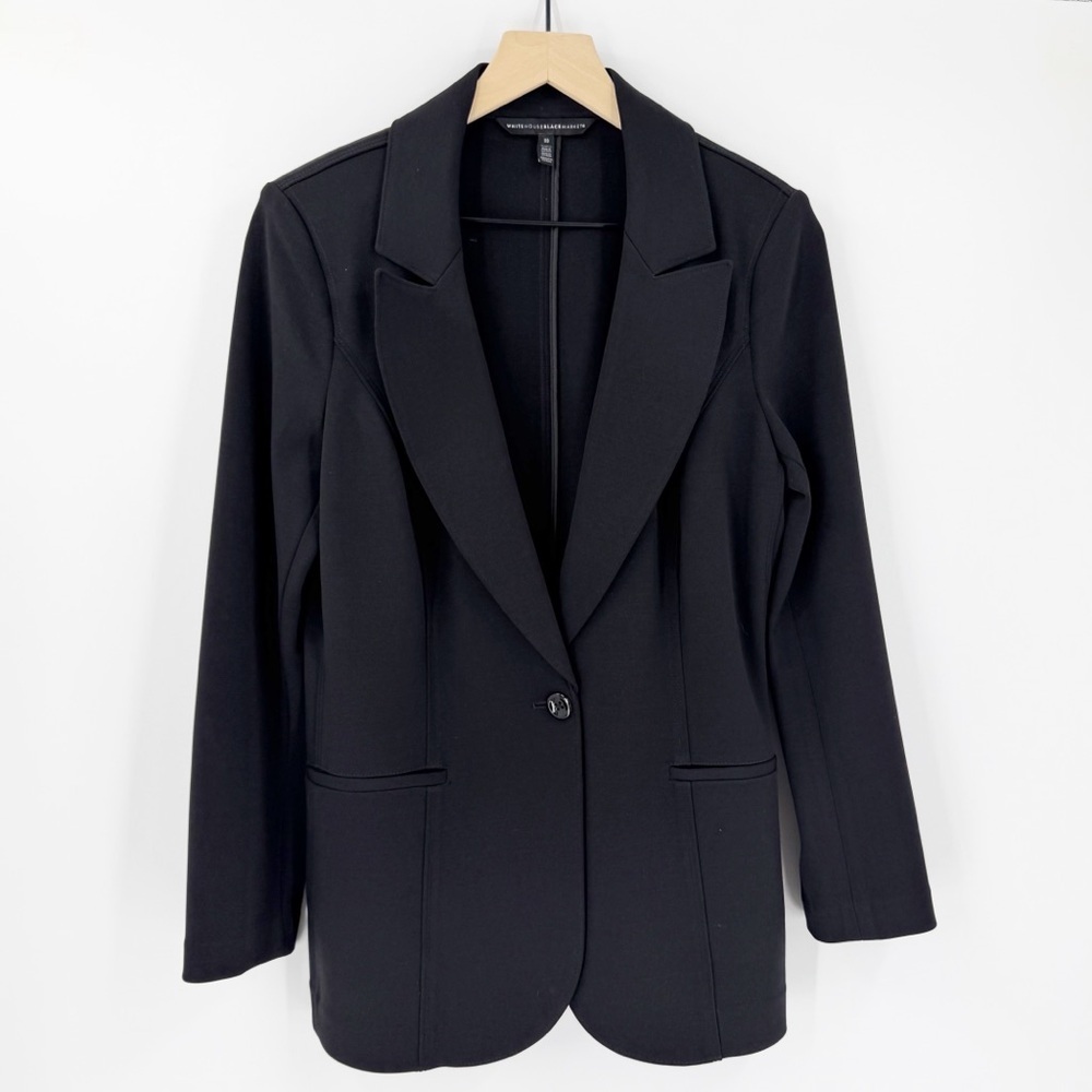 White House Black Market Black Ponte Knit Blazer 10 Office Career Professional